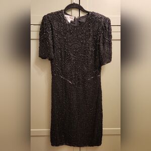 Laurence Kazar Vintage Black Beaded Silk Dress